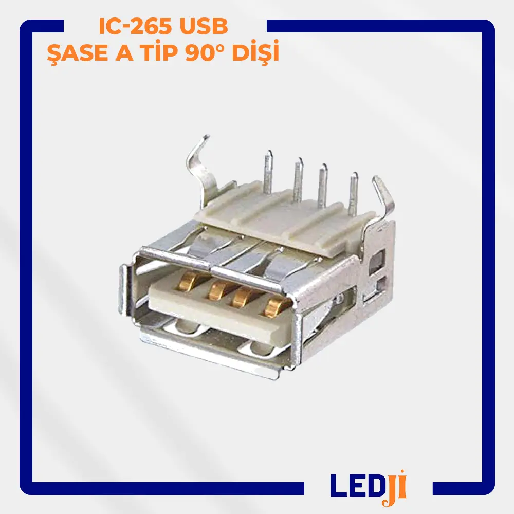 IC-265 USB Şase A Tip 90 Derece Dişi Konnektör Ön Görünümü