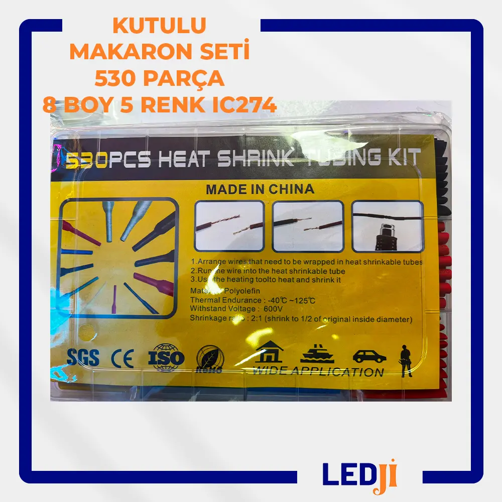 Kutulu 530 parça 8 boy 5 renk ısı ile daralan makaron seti IC274 genel görünüm