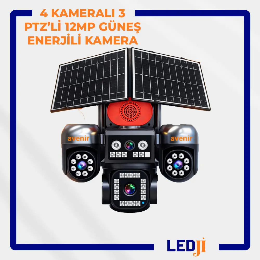 AVENİR AV-S446 12MP 4 kameralı 3 PTZ 4G solar güvenlik kamerası