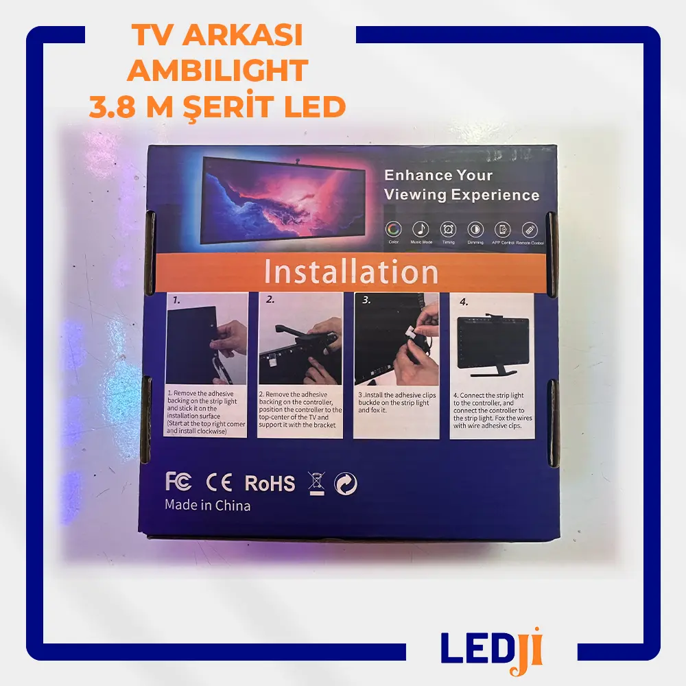 LEDJİ TV Arkası Ambilight 3.8M Şerit LED RGB Aydınlatma Sistemi