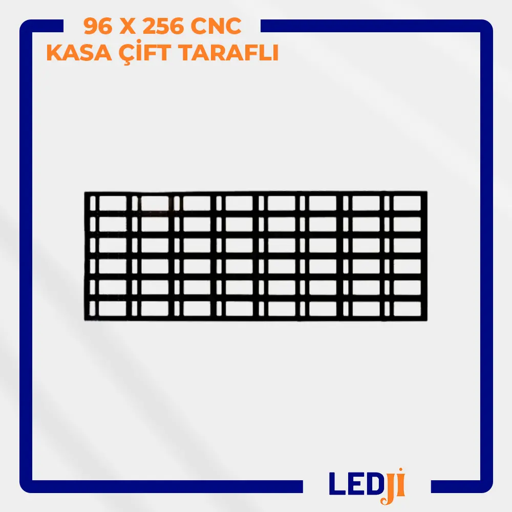Fotoğraf 1 Alt Metni: 96x256 CNC kasa çift taraflı ön görünüm – LEDJİ