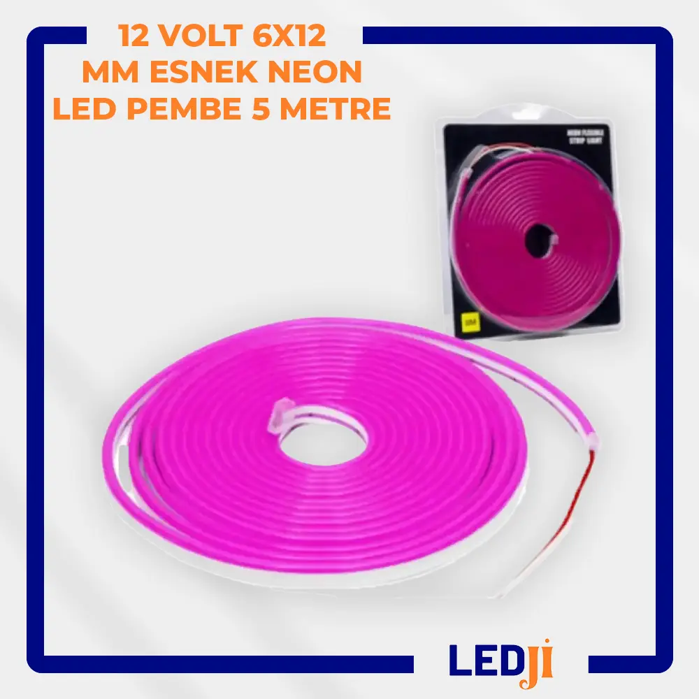 12 Volt 6x12 mm Esnek Neon LED Pembe 5 Metre IP65