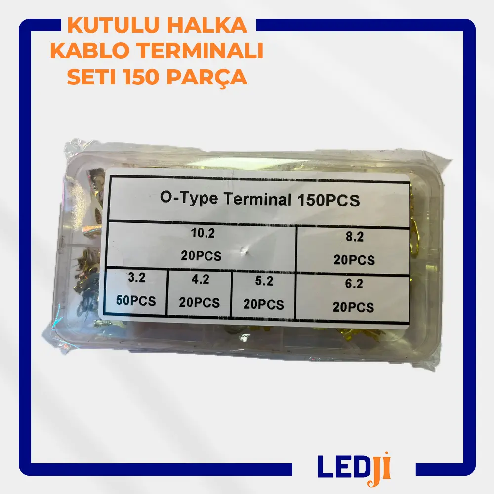 Kutulu 150 parça izoleli halka kablo terminali seti genel görünüm