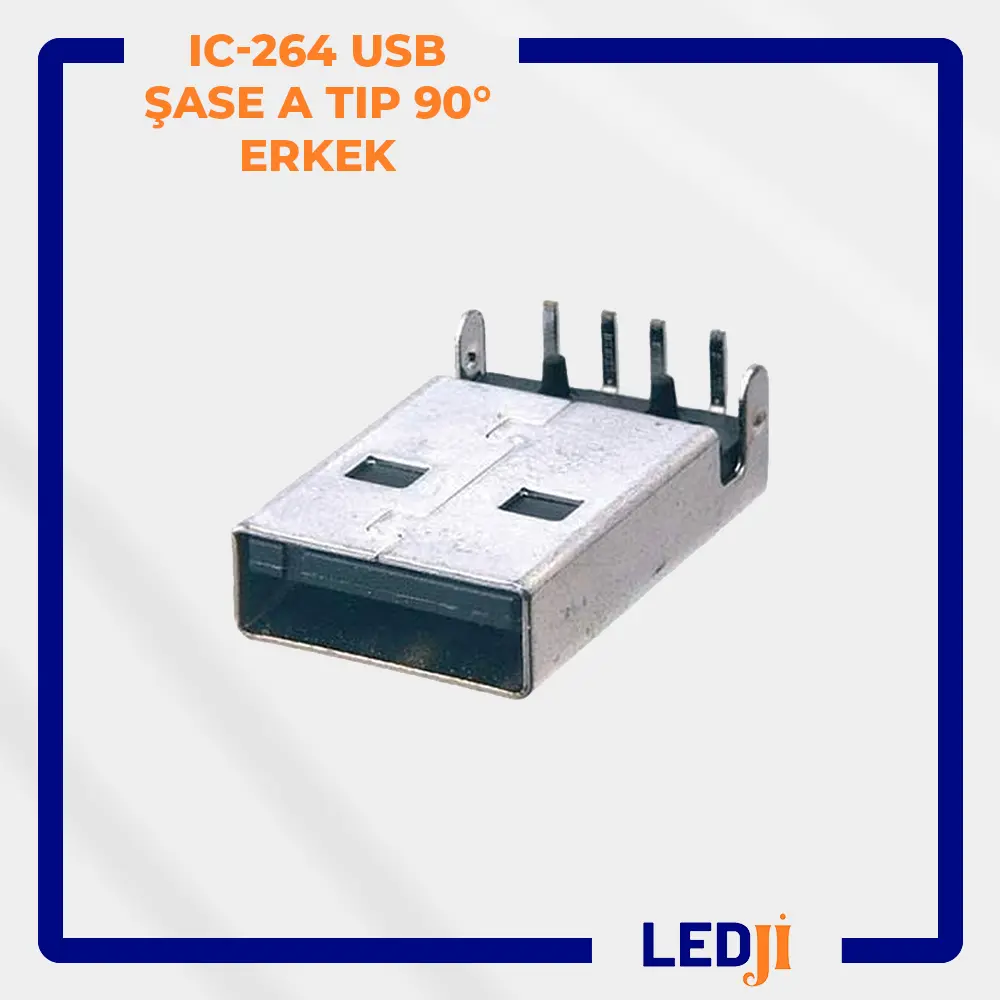 IC-264 USB Şase A Tip 90 Derece Erkek Konnektör Ön Görünümü