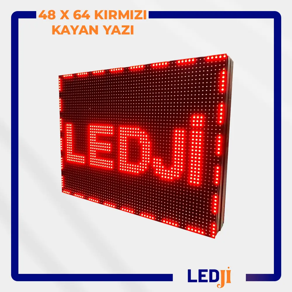  48x64 kırmızı kayan yazı LED ekran, iç mekanlarda yüksek çözünürlükle net mesaj iletimi sağlar.