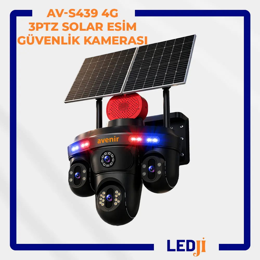 AVENİR AV-S439 6MP 4G 3 kameralı 3PTZ solar güvenlik kamerası