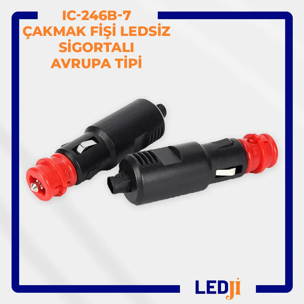 IC-246B-7 sigortalı Avrupa tipi ledsiz çakmak fişi ön görünümü