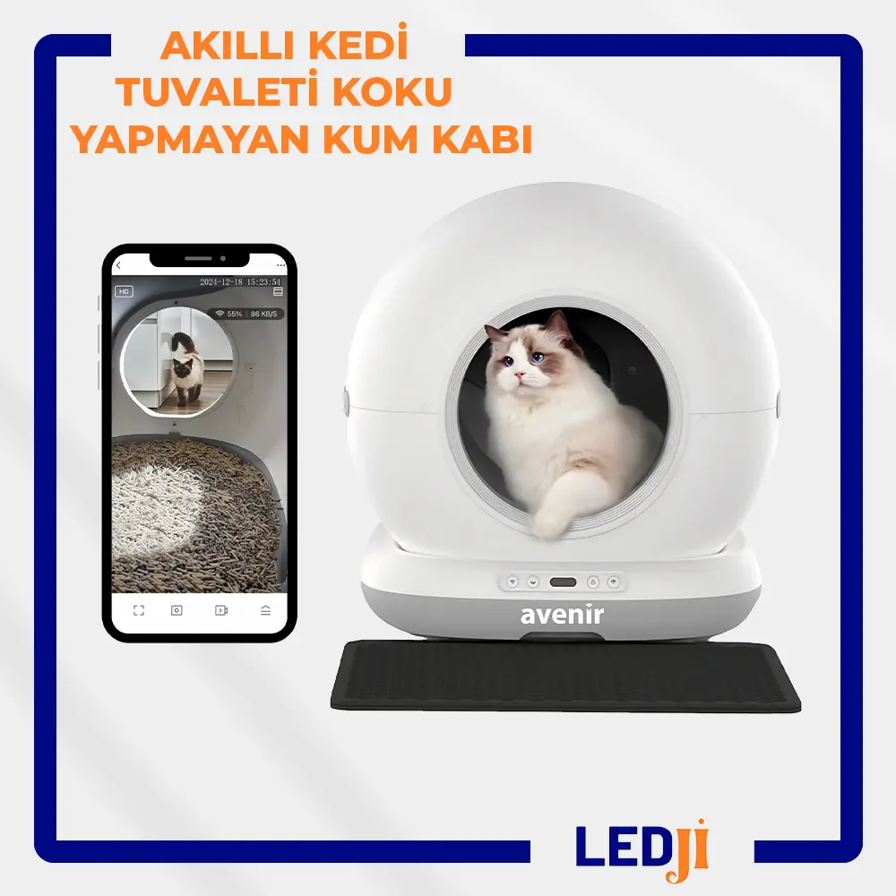 Avenir AV-CB02C akıllı otomatik kedi tuvaleti uygulama kontrollü robot kum kabı