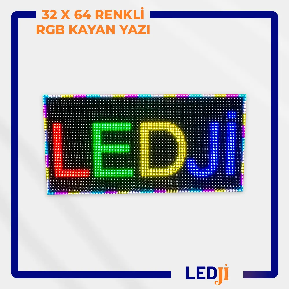 32x64 RGB LED kayan yazı tabelası – canlı renklerle dijital reklam ve duyuru