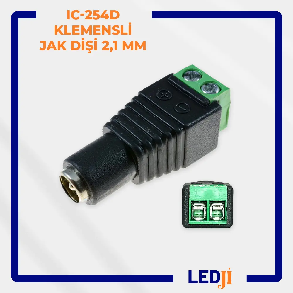 IC-254D klemensli dişi DC jak 2.1mm güç bağlantı konnektörü