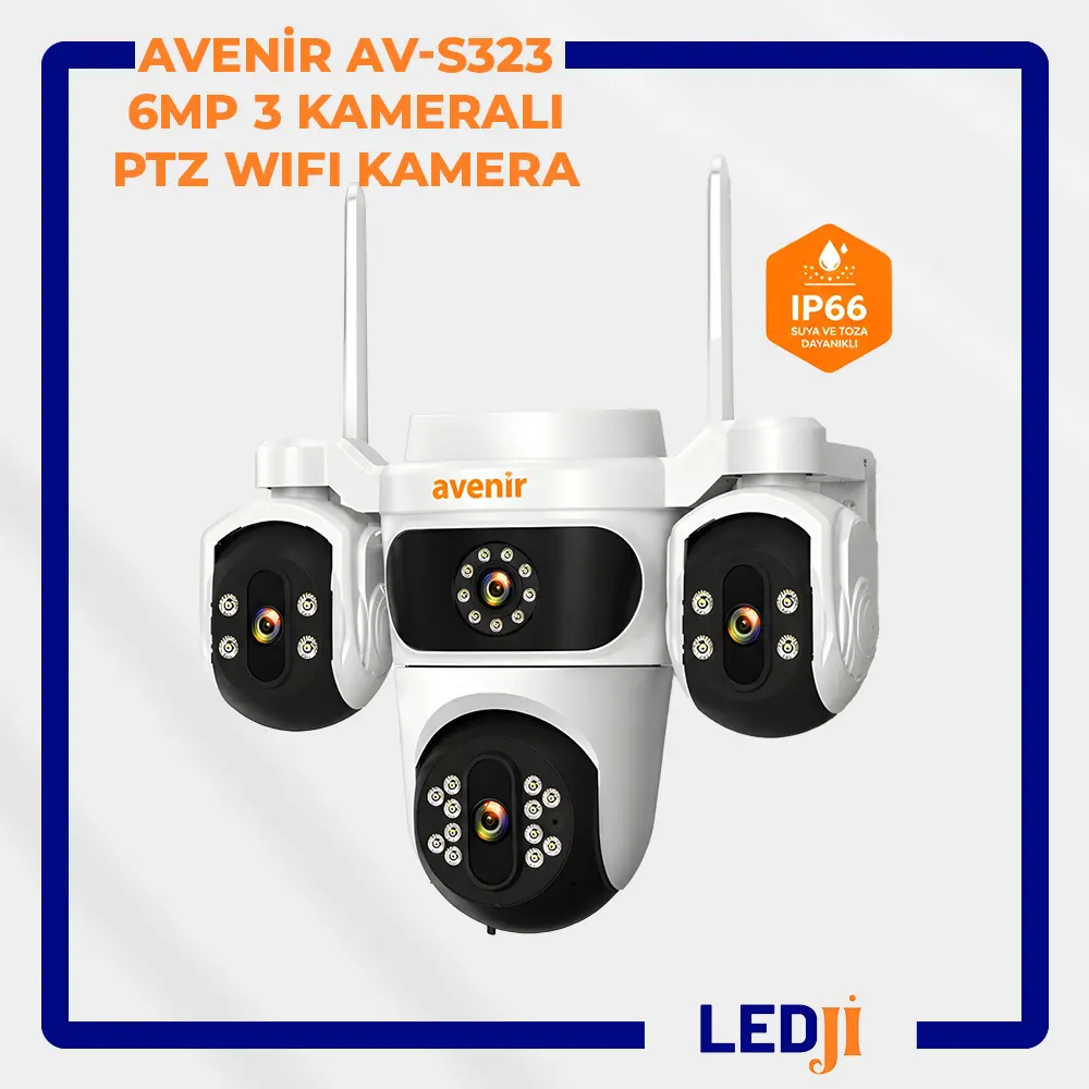 AVENİR AV-S323 6MP 3 kameralı PTZ WiFi dış mekan güvenlik kamerası