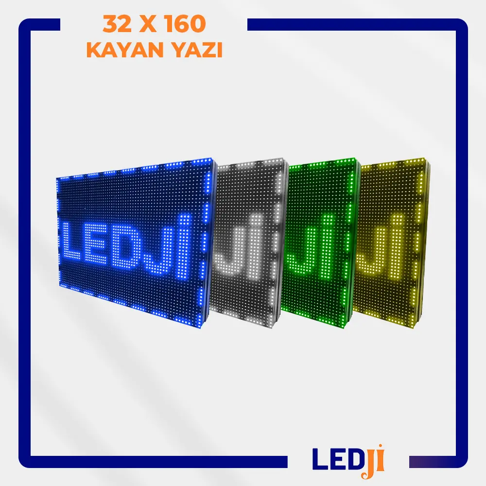 32x160 LED kayan yazı tabelası – geniş ekranlı dijital reklam paneli ön görünüm