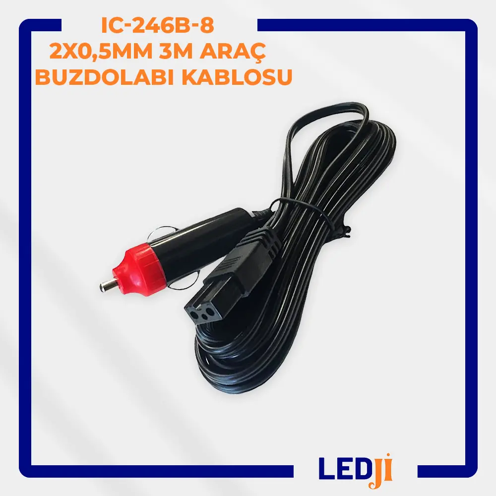 IC-246B-8 2x0,5mm 3 metre araç buzdolabı güç bağlantı kablosu