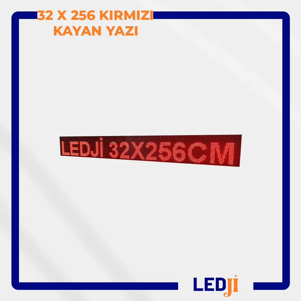 32x256 boyutlarında kırmızı LED ekran, geniş alanlarda etkili ve net mesaj iletimi için ideal bir çözüm sunar.