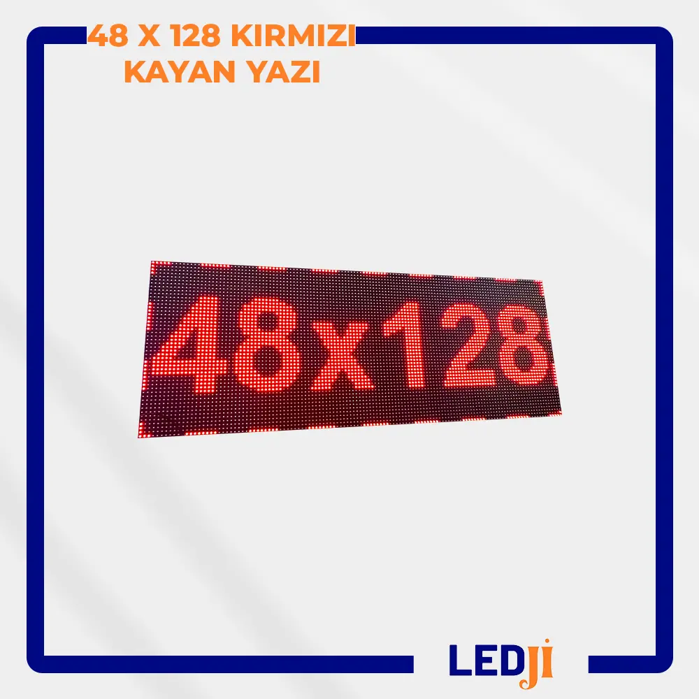 48x128 LED ekran, iç mekanlarda yüksek çözünürlükle uzun metinlerin gösterimini sağlar.