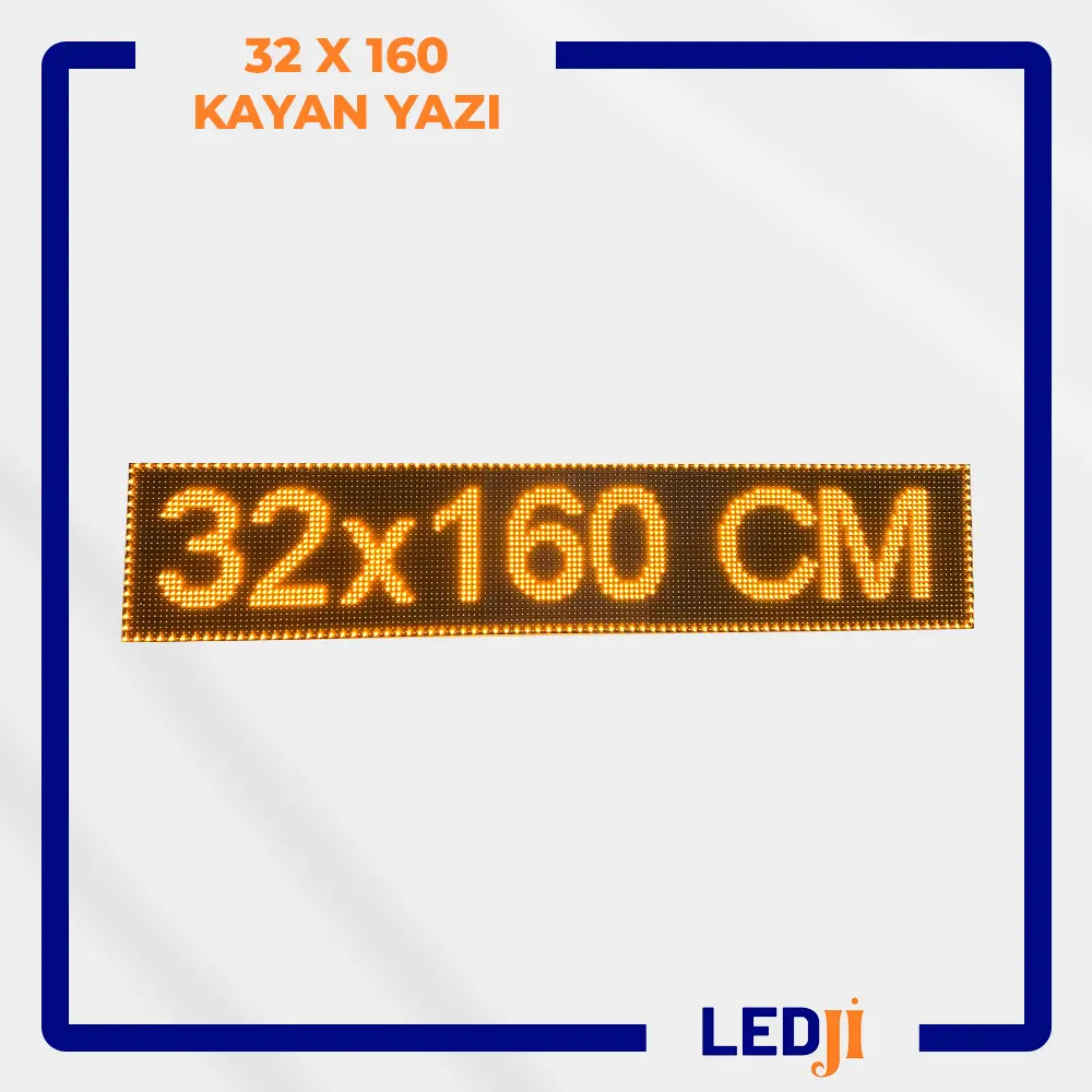 Dış mekan kullanımı için uygun 32x160 LED kayan yazı paneli – yüksek parlaklıkta ve canlı renkler