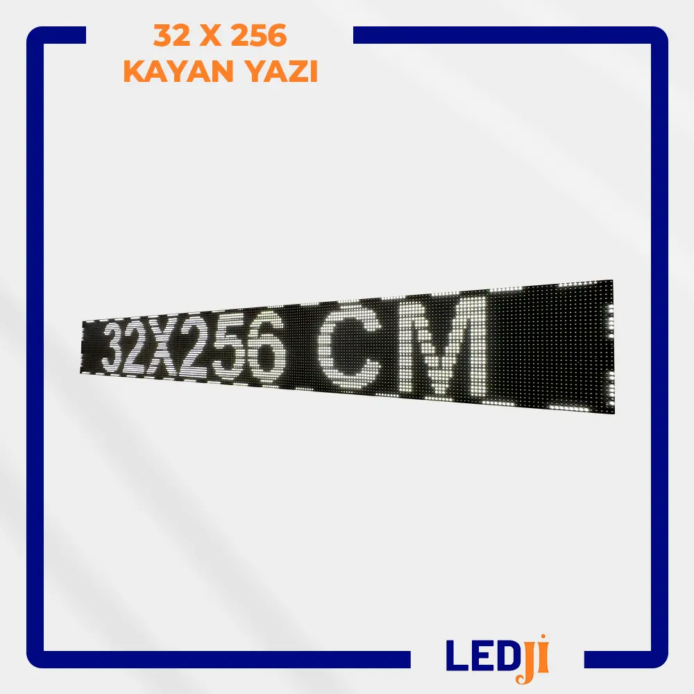 Dış mekan kullanımı için uygun 32x256 LED kayan yazı paneli – parlak ve canlı renklerle dikkat çeker