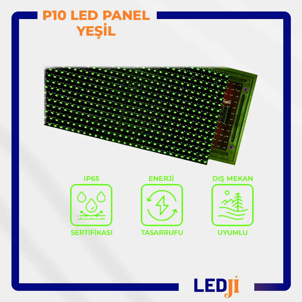 Parlak yeşil ışıklı P10 LED modül – suya ve toza dayanıklı